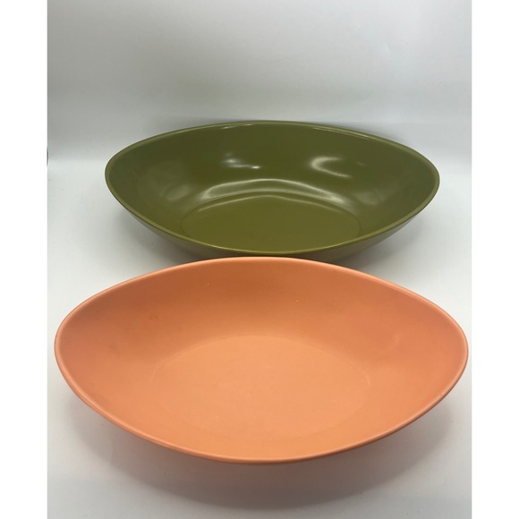Vintage Melamine Cat Eye Shape Bowls Avocado Salmon MCM Retro Kitsch Cottagecore - Picture 2 of 10